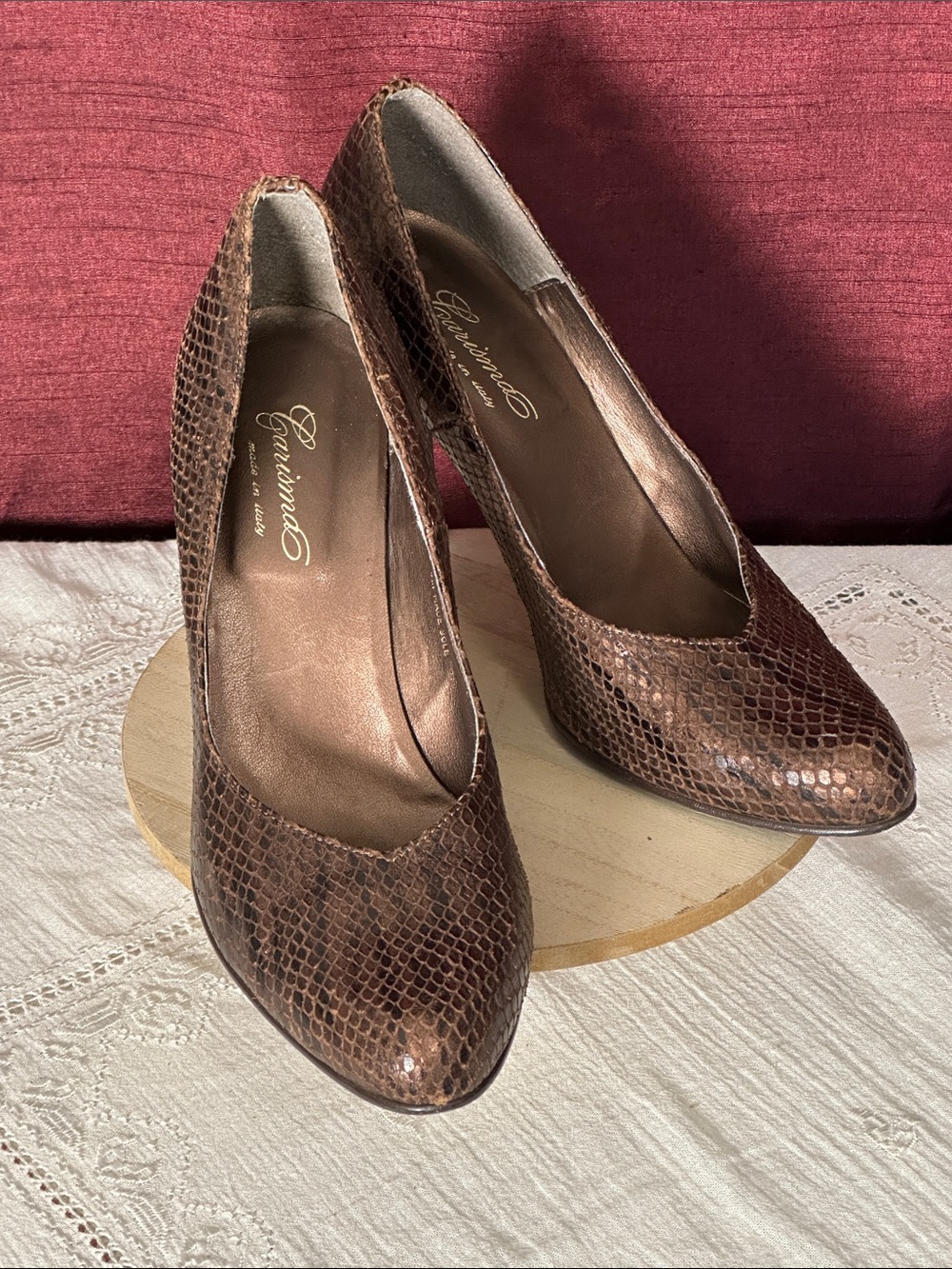Carisma Italian Snakeskin Leather Pumps 8 Bronze Brown ✨